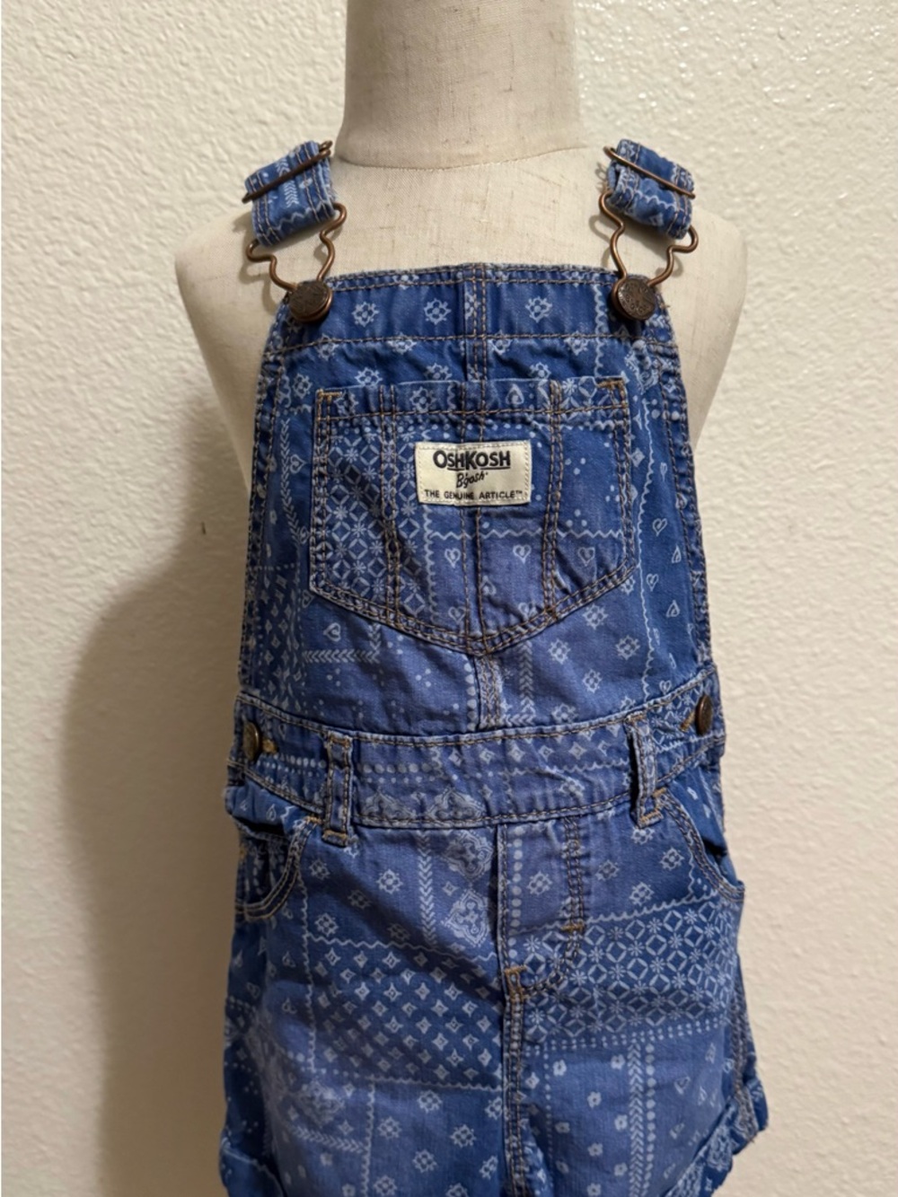 OshKosh B'gosh Blue Bandana-Pattern Denim Shortalls
